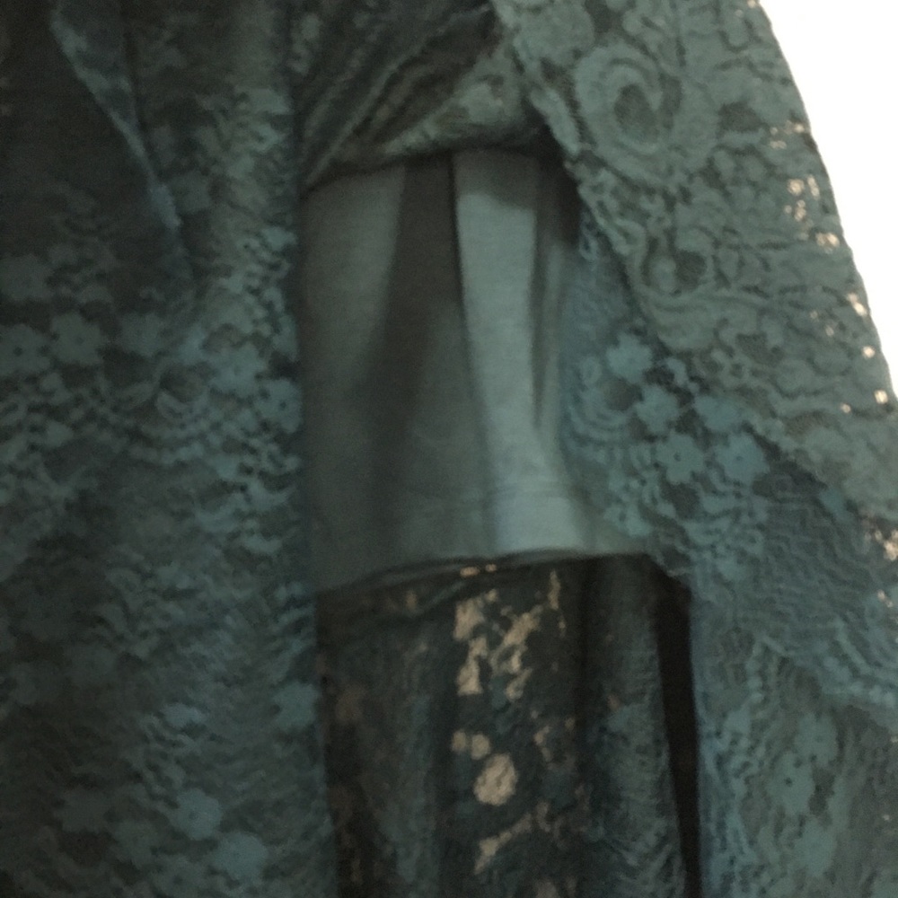 Anthropologie Teal Lace Asymmetrical Hem Skirt - Picture 8 of 10
